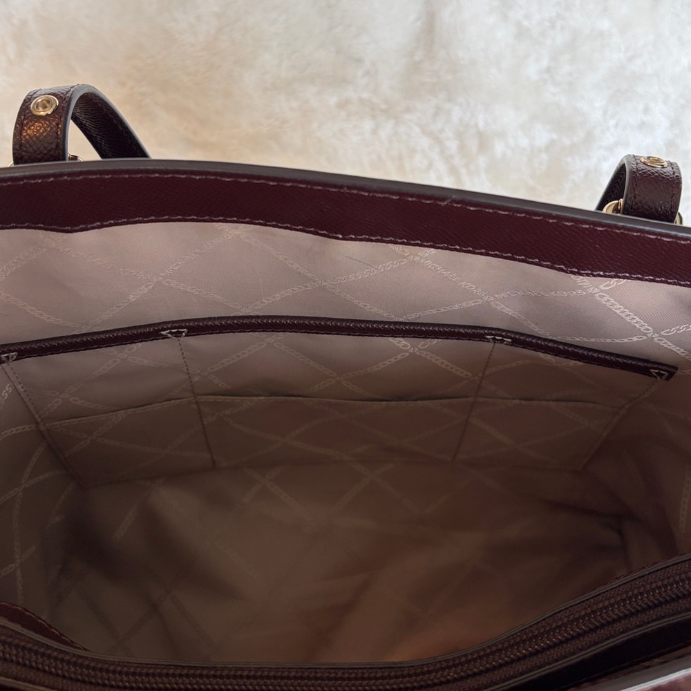 Michael Kors Jet Set Travel Burgundy/Oxblood Leather Tote Bag - Picture 9 of 16